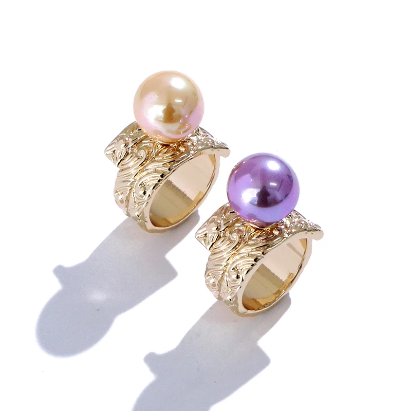 

Komi Hawaiian 2 Colors Pearl Rings Samoa Enamel Polynesian Style Rings Gold Plated Jewelry Wholesale size, Purple/apricot