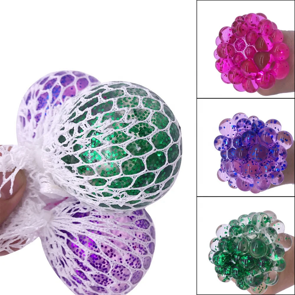 
Slime Soft Squeeze Toy Bouncing Stress Balls Water TPR Grape Pull Stretch Relief Mesh Squishy Ball 