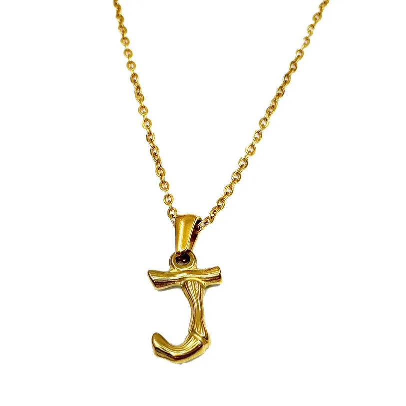 

Hiphops Jewelry 18K Gold Plated Stainless Steel Initial Letter Pendant Necklace A-Z 26 Alphabets Bamboo Letter Necklace