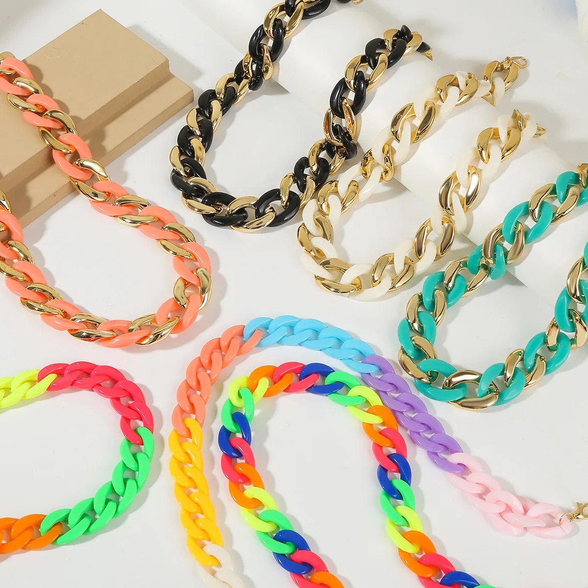 

New Arrival Hot Sale Good Quality Fashion Cool Colorful Acrylic Non Fading Rock Punk Hip Hop Style Thick Chain Necklace Jewelry