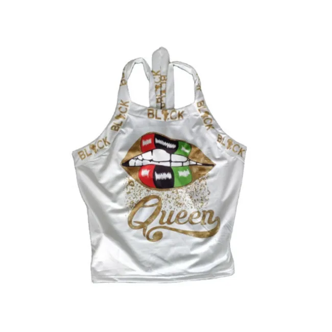 

Glittering Lip/Queen Print U-neck blouseTank Top Spaghetti Top