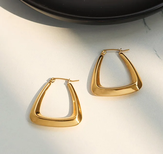 

Geometric Square Design Stainless Steel Stud Earrings 18k Gold Plated Non Fading Jewelry 2022 New