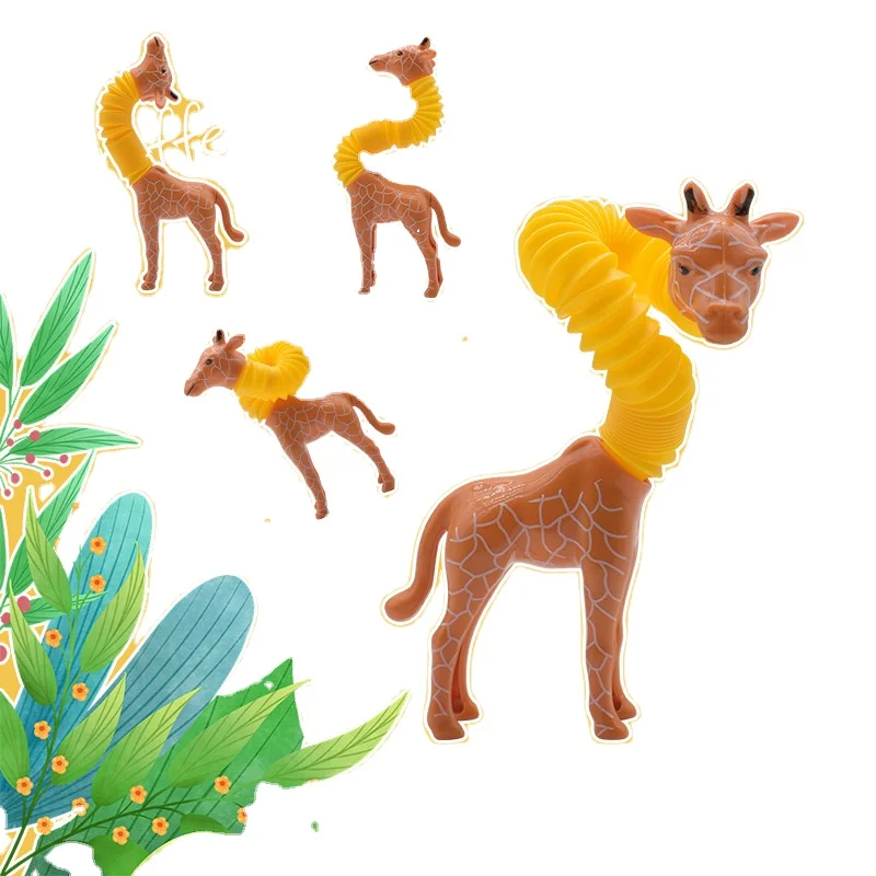 

New Design Sensory Toddler Toys Tubes Toy Animal Flexible and Variable with Pop Sound Light Up Pop Tubes Giraffe Glow in dark