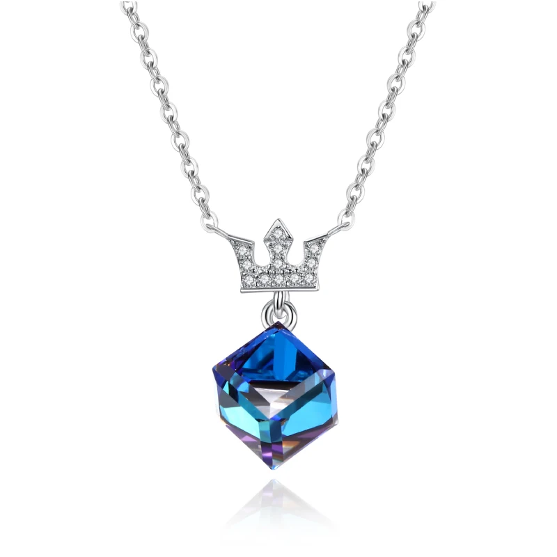 

RINNTIN SWN12 Custom designer 925 starling silver crown cube crystal stone charm pendant necklace jewelry women