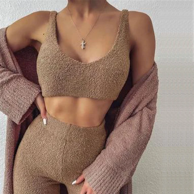 

Wholesale Fashion Fall Teddy Fur Women Sexy Two Piece Pant Set Pajama set homewear