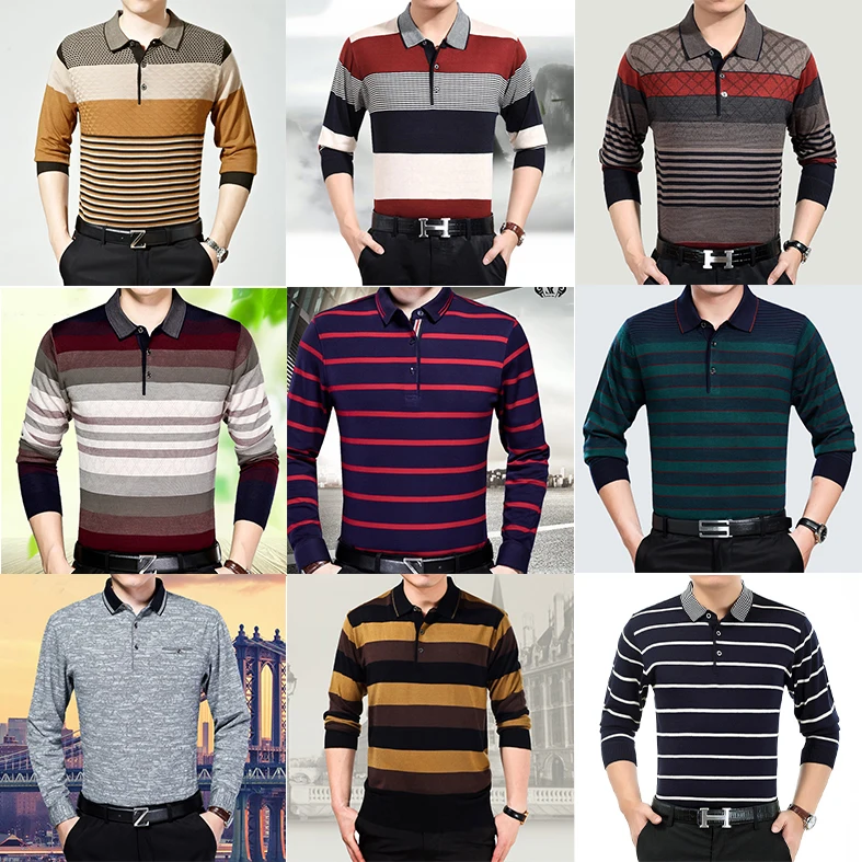 

Mix style mix color fashion men long- sleeved polo shirt stock for wholesale