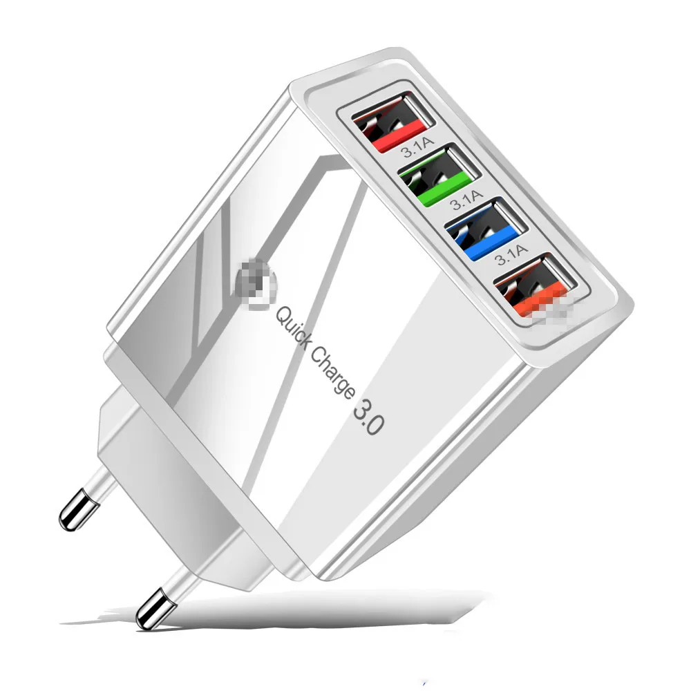 

Quick Charge QC 3.0 4.0 Fast charger 4 USB Portable Charging Mobile Phone Charger For iPhone Android Adapter, White , orange , red , blue , green , navy blue , black