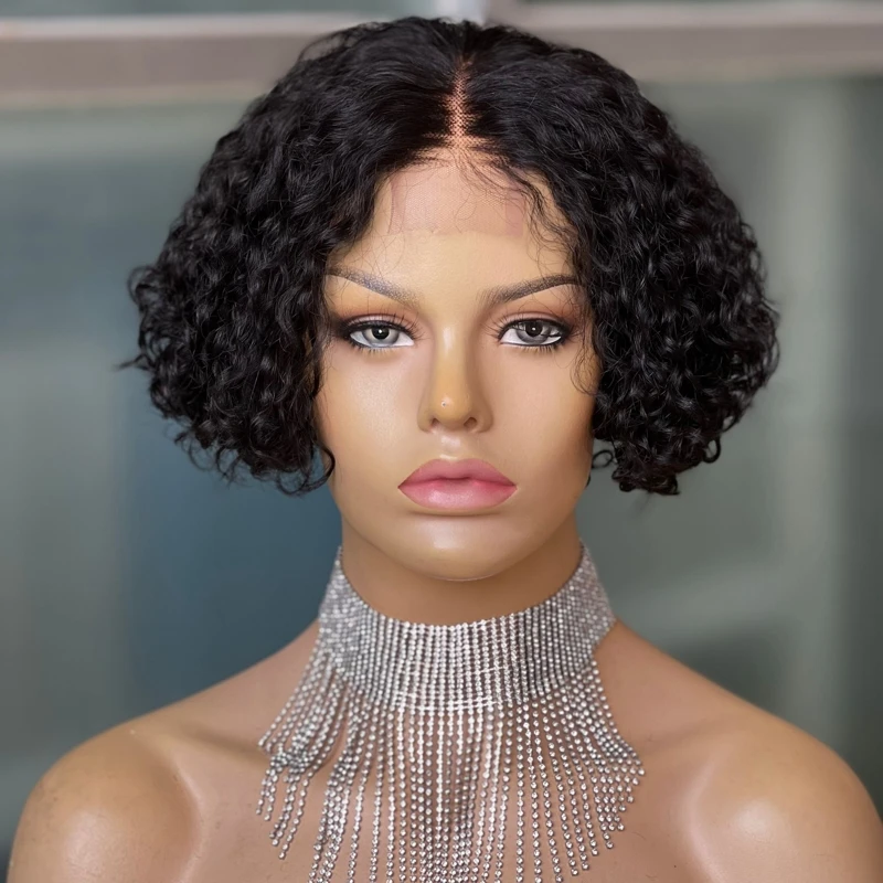 

Human Hair 8in Middle Part 1.5*4 Closure Pixie Curl Natural human hair wigs