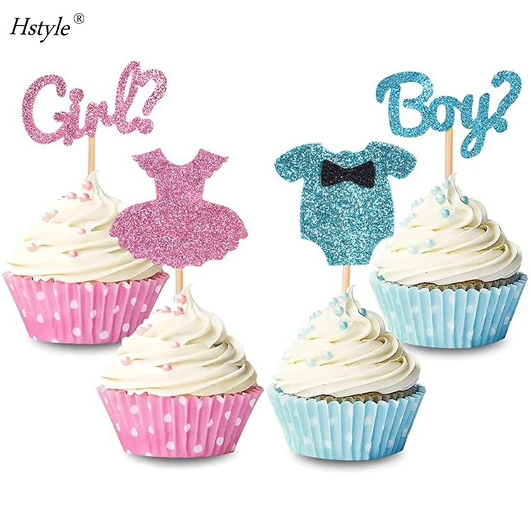

24Pcs Boy or Girl Cupcake Toppers Glitter Cupcake Picks Baby Shower Cake Toppers Kids Birthday Gender Reveal Party PQ67