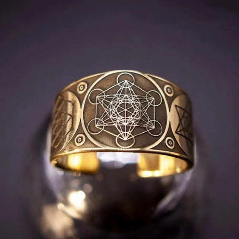 

Classic Vintage Archangel Metatron Seal Metal Two-color Star Array Ladies Jewellery Six-pointed Star Adjustable Ring