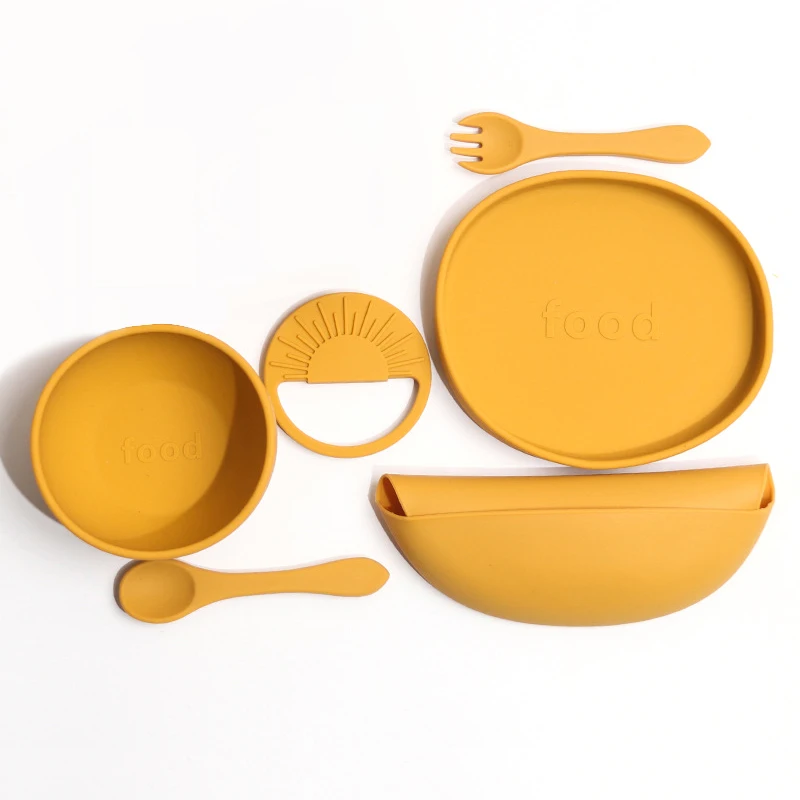 

2021 Best Seller Baby Tableware Feeding Set bpa free silicone baby feeding set, Dark blue, pink, yellow, green, sky blue