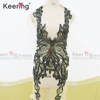 

Keering Fashion Party Mysterious Beauty Colorful Beaded Bodice Rhinestone Applique Dress Patch for Party WDP-003