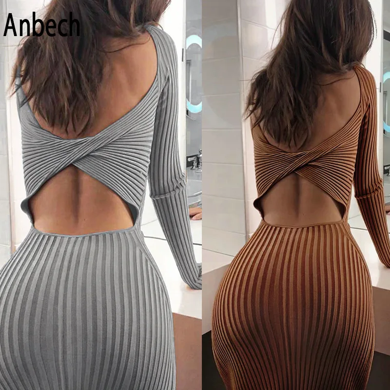 

Autumn wish new fashion sexy dress European and American foreign trade hot selling slim fit backless long sleeved women's wear, Customized