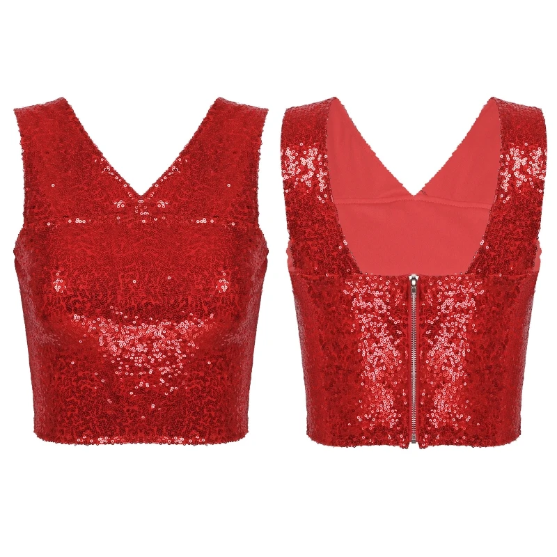 

Custom Y2K Clothing Women Sequin Tank Tops Womens Sleeveless Camisole Slim Fit Back Zipper Vest Top