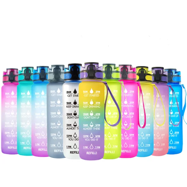 

Non-Toxic BPA Free & Eco-Friendly Best Plastic Tritan Sports Water Bottle with Time Maker & Flip Top Lid 32oz