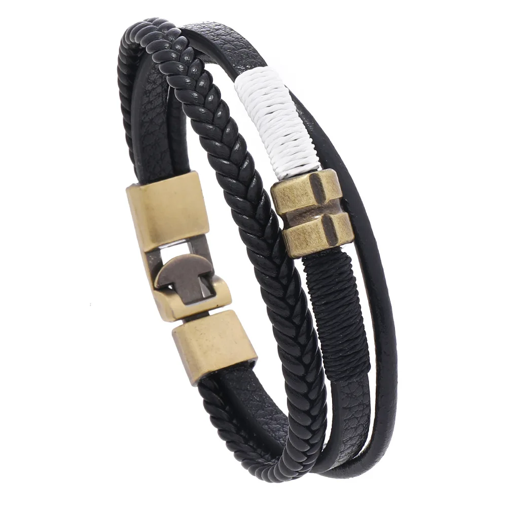 

New Arrival Black White Braiding Rope Leather Bracelet Men Personality Hand-woven Bracelet Bangles