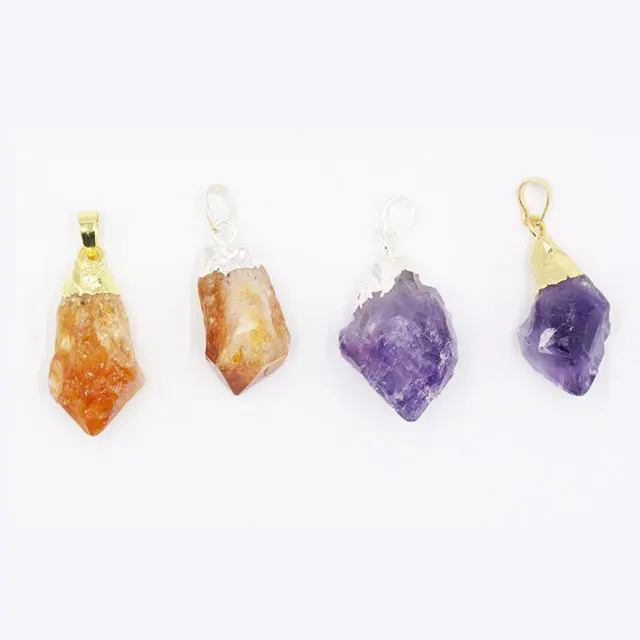 

ADELANTE Hot Sale Spot Natural Raw Rock Irregular Amethyst Topaz Pendant, Yellow gold rim, yellow silver rim, purple silver rim, purple gold rim