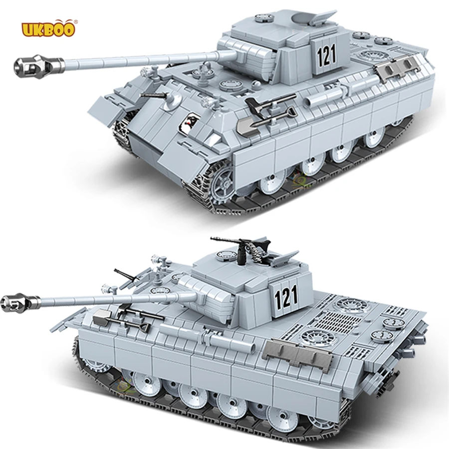 

Free Shipping UKBOO 990PCS Germany Classic Medium Panzerkampfwagen V Panther 121 Leopard Tank Building Blocks