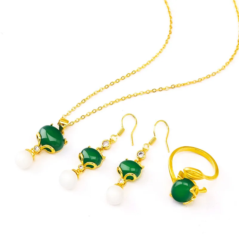 

Wholesale ethnic gemstone fox three-piece retro temperament fox necklace earrings ring supply hawaiian jewelry wholesale
