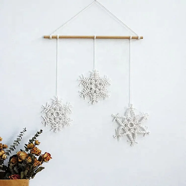 

Macrame Snowflake Wall Hanging Boho Home Decor Holiday Home Nursery Decoration Wedding Party Decorations, White orange green pink red or customized