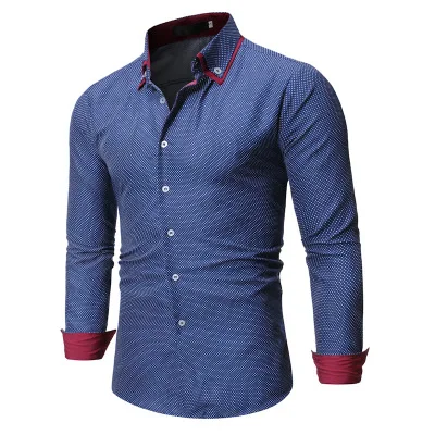 

2020 new men's long-sleeved shirt solid color color matching tops simple casual stand-up collar men's clothes, Picture shown