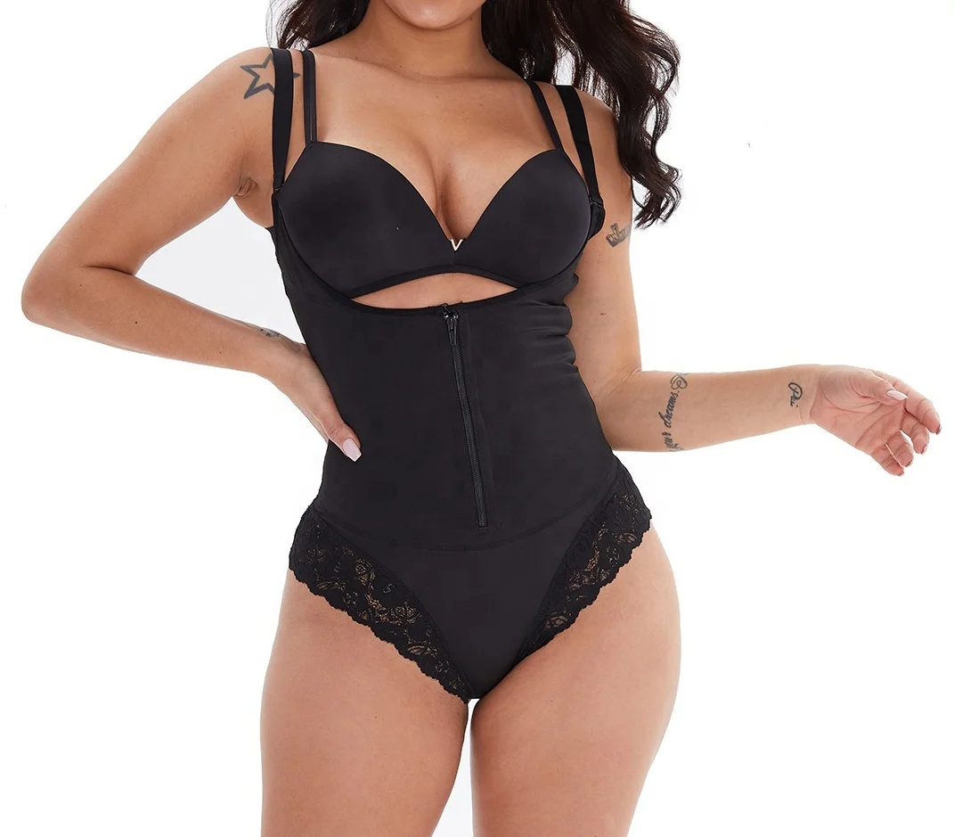 

fajas Colombianas body zipper open Bust bodysuit waist trainer shaper compression seamless shapewear for women, Black: skin