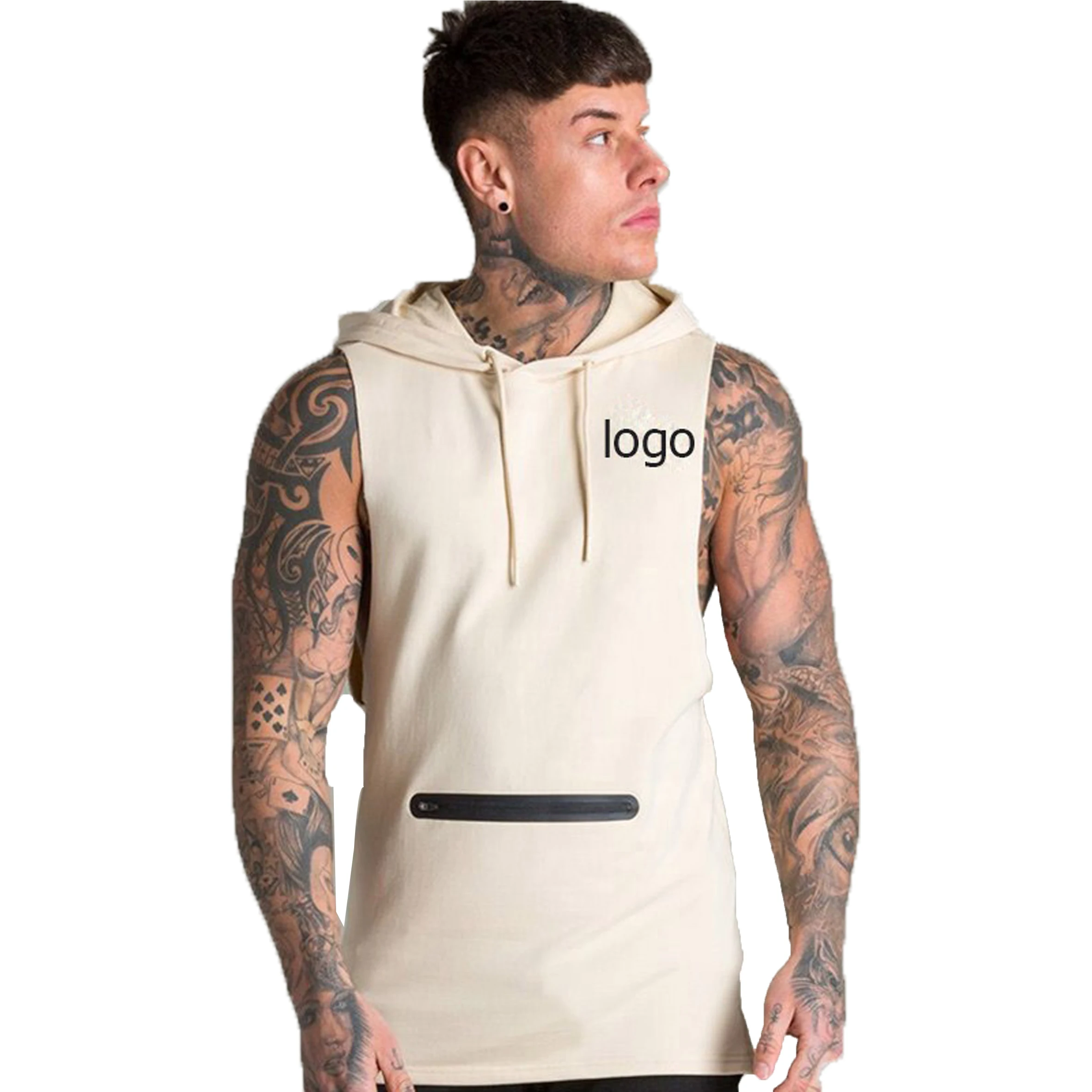 

2021 Active Wear Men Sports Apparel Sleeveless Hoodie Gym