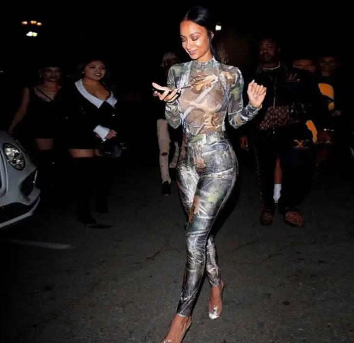 

Euramerican autumn 2020 new women's printed long sleeve one-piece top with hip lifting and tight pants casual suit, Picture