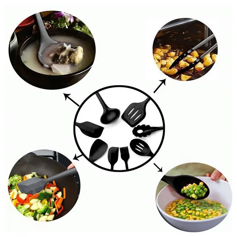 

new 7pcs set hot selling chinese environmental healthy convenient and easy to clean Silicone handle kitchenware set