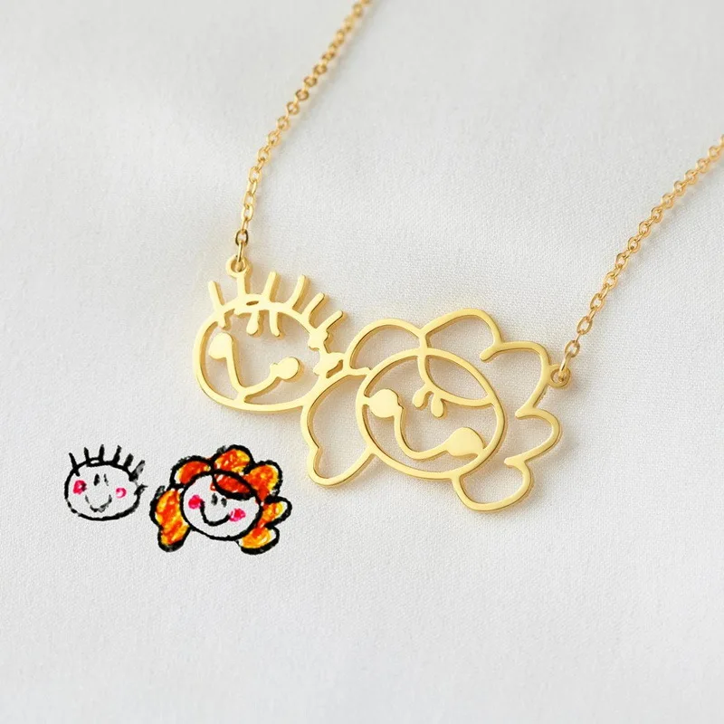 Customized Stainless Steel Children's Cartoon Painting Memorial Pendant Necklace