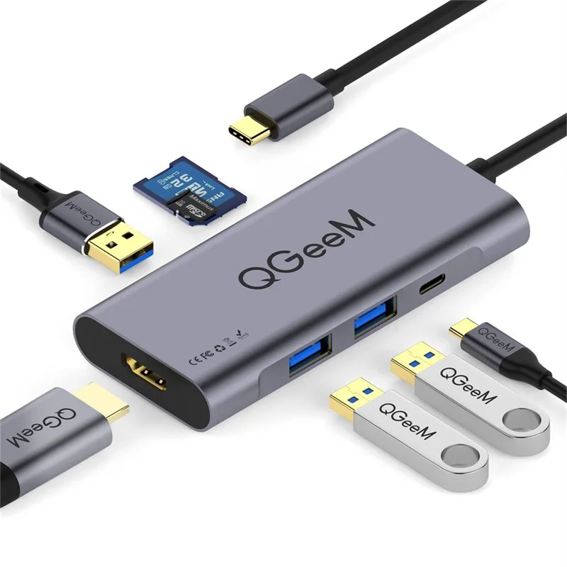 

QGeeM 7 in 1 Type C Hub with HDMI 4k,3 USB 3.0 Ports,SD/TF Compatible with MacBook Pro 13/15(Thunderbolt 3) ,Chromebook