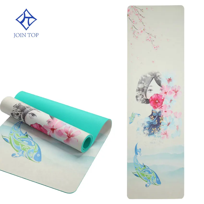 

Jointop high quality full color print TPE 3mm 6mm 8mm 10mm pilates yoga mat suede mats with custom logo, Stock color or customized