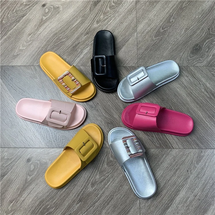 

Fashion Adjustable Buckle Women's Slippers Flat Flip-flops Open Toe genuine Leather Sandals, Customized color