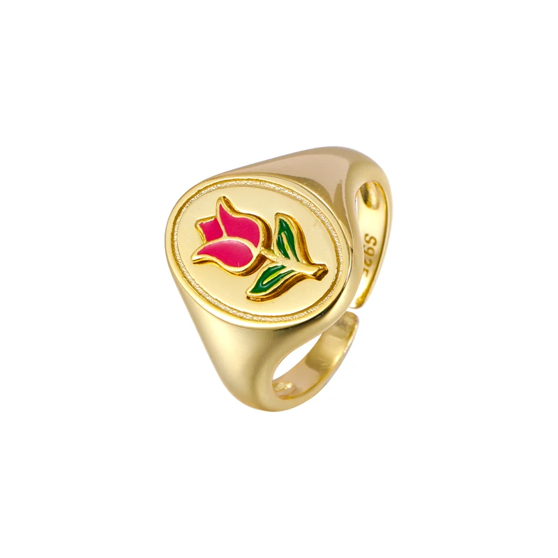 

925 Silver Womens Jewelry Dainty Rose Flower Signet Ring 18K Gold