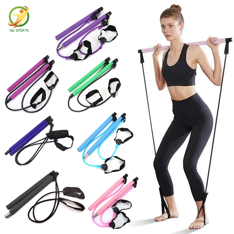 

NQ SPORTS Custom Portable Yoga Equipment Fitness Exercise Adjustable Pilates Stick with long Resistance Band, Customized color