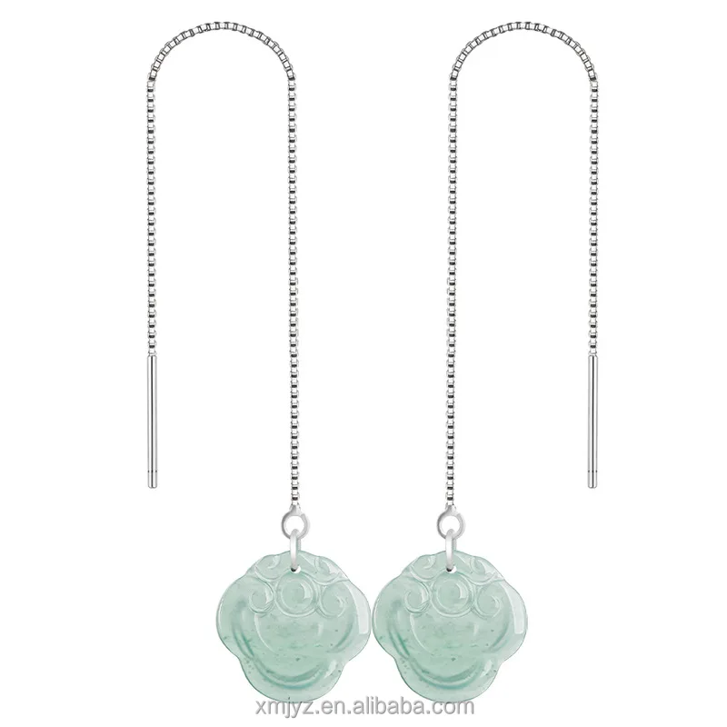

Certified Grade A Natural Emerald Blue Water Ruyi Hanging Ear S925 Silver Inlaid Ice Jade Women's Earrings