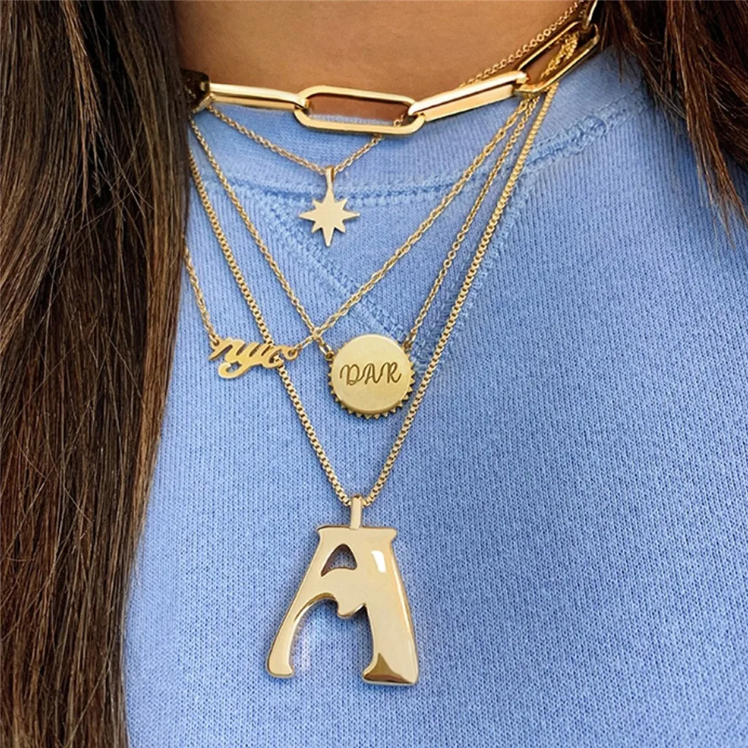 

26 English Letter Pendant Necklace Jewelry Minimalist 18k Gold Plated Initial Necklaces