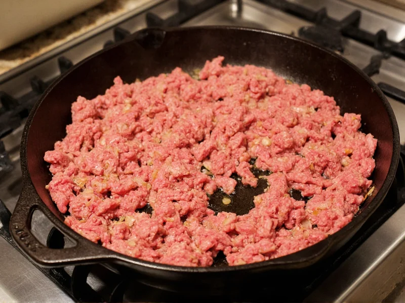 Browning ground beef in cast iron skillet