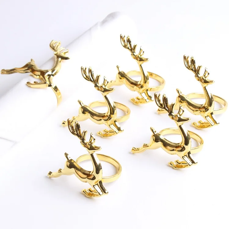 

Metal table decoration holder christmas reindeer animal gold napkin rings, Golden