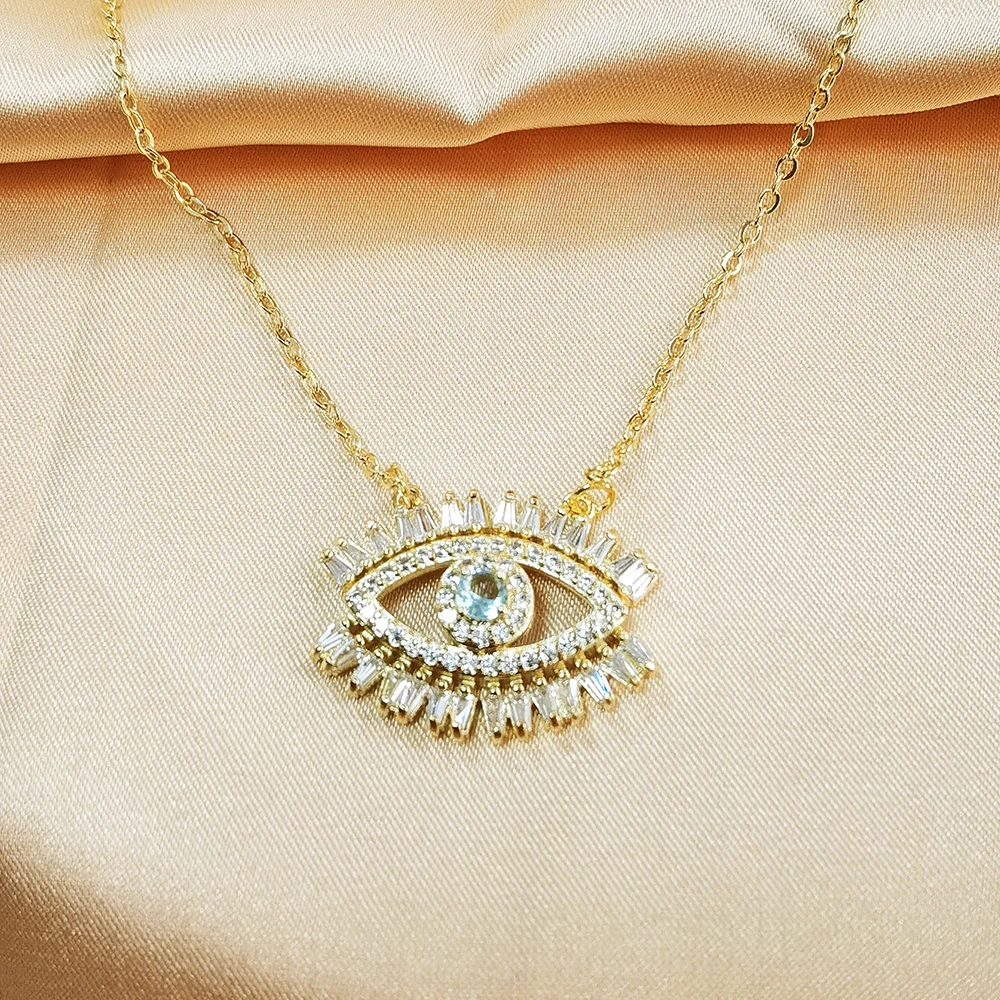 

IVIAPRO New Arrival Brass 18K Gold Plated Micro Insert Zircon Pendant Evil Eye Necklace