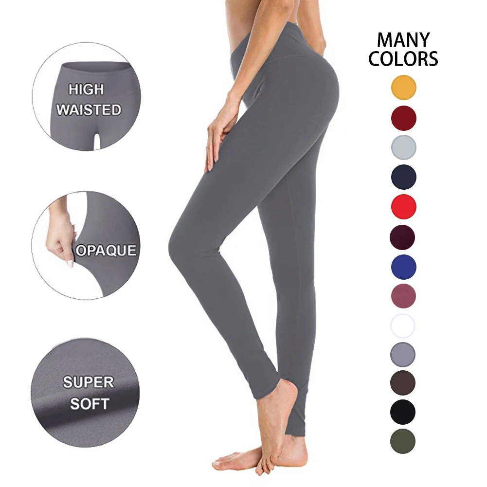 

Wholesale 92% Polyester 8% Spandex Yoga High Waist Super Soft Double Brushed Black Daily Custom Leggings For Women