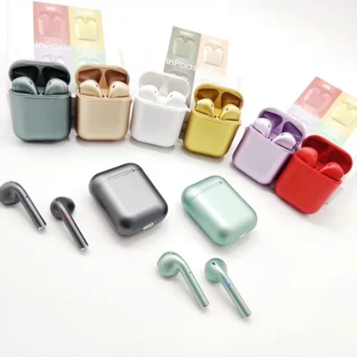 

Metal Macaron Colorful Earphones i12 Headphones Wireless Blue tooth Headset Inpods12