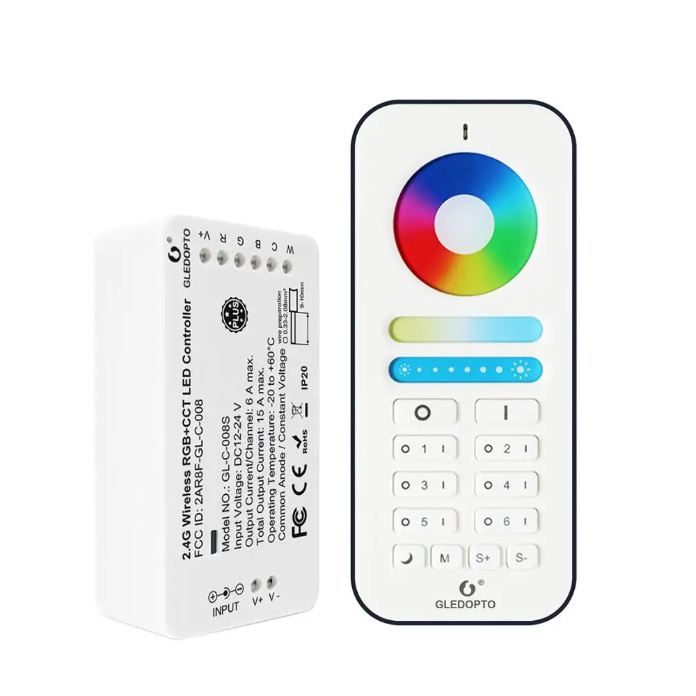 Gledopto 6-Zone remote controller and RF wall switch battery-powered work with zigbee rgbww led strip controller