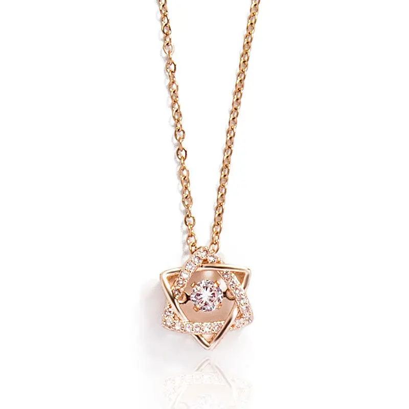 

New design stainless steel hexagonal star gorgeous zircon pendant necklace, Gold