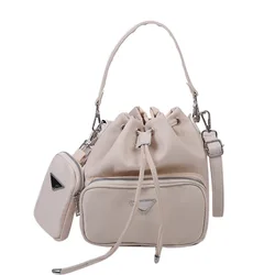 Nylon Drawstring Bucket Bag Female Simple Solid Color CrossbodyBag With Mini Purse Women Leisure Large handbags for women luxury