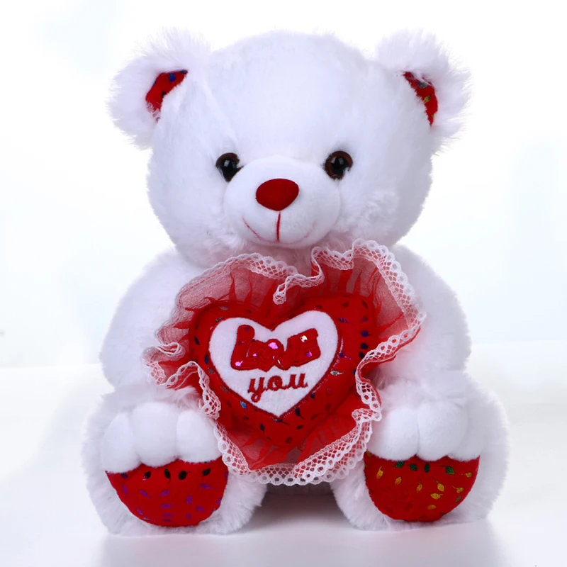 Custom Valentines Day Small White Soft Plush Stuffed Heart Teddy Bear ...