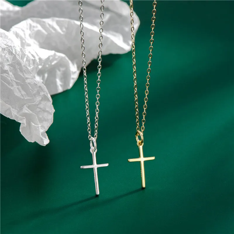 

Wholesale Custom 925 Sterling Silver Jewelry 18k Gold Plated Simple Cross Pendant Necklace For Women
