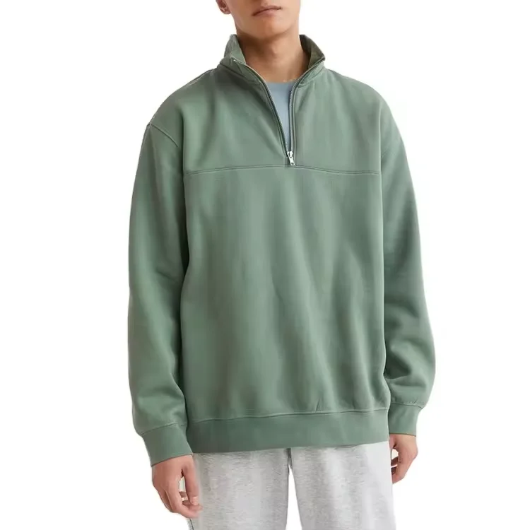 High Quality Fleece Cotton Quarter Zip Pullover Sweatshirts Men Hoodie Custom logo Heavyweight Cotton Half Zip Jumper Men