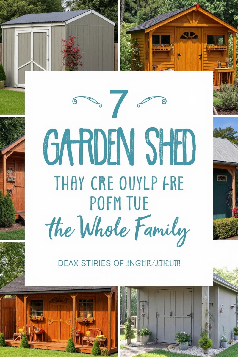 Cottage-style garden shed with flowers and bench