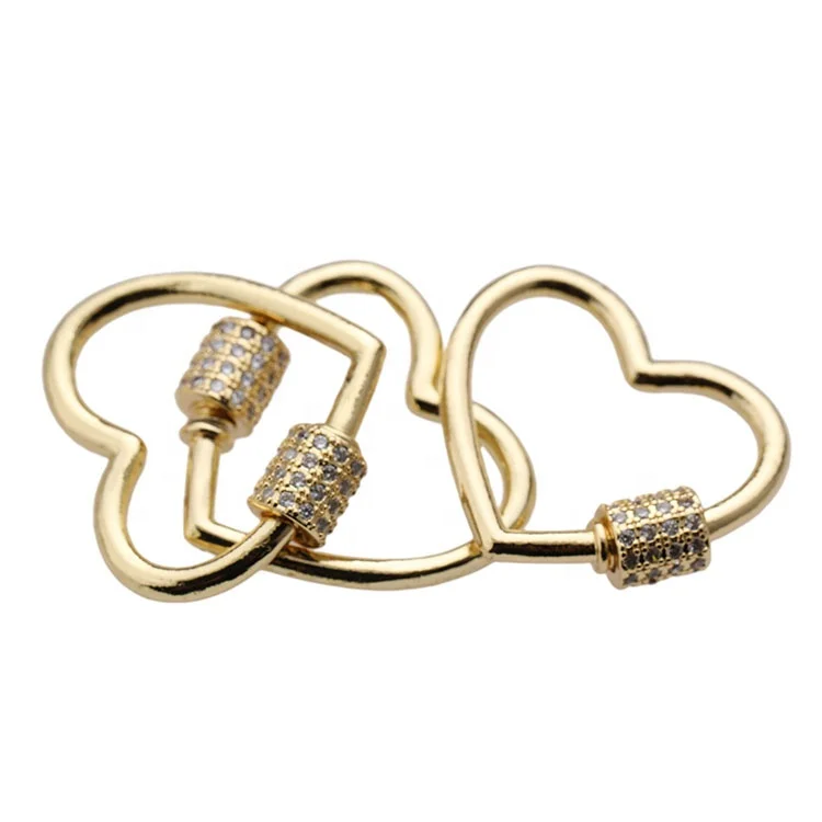 

Wholesale Women Fashion KC Gold Plated Zircon Copper Sweet Heart Carabiner Jewelry Accessory for Bracelet Necklace Making